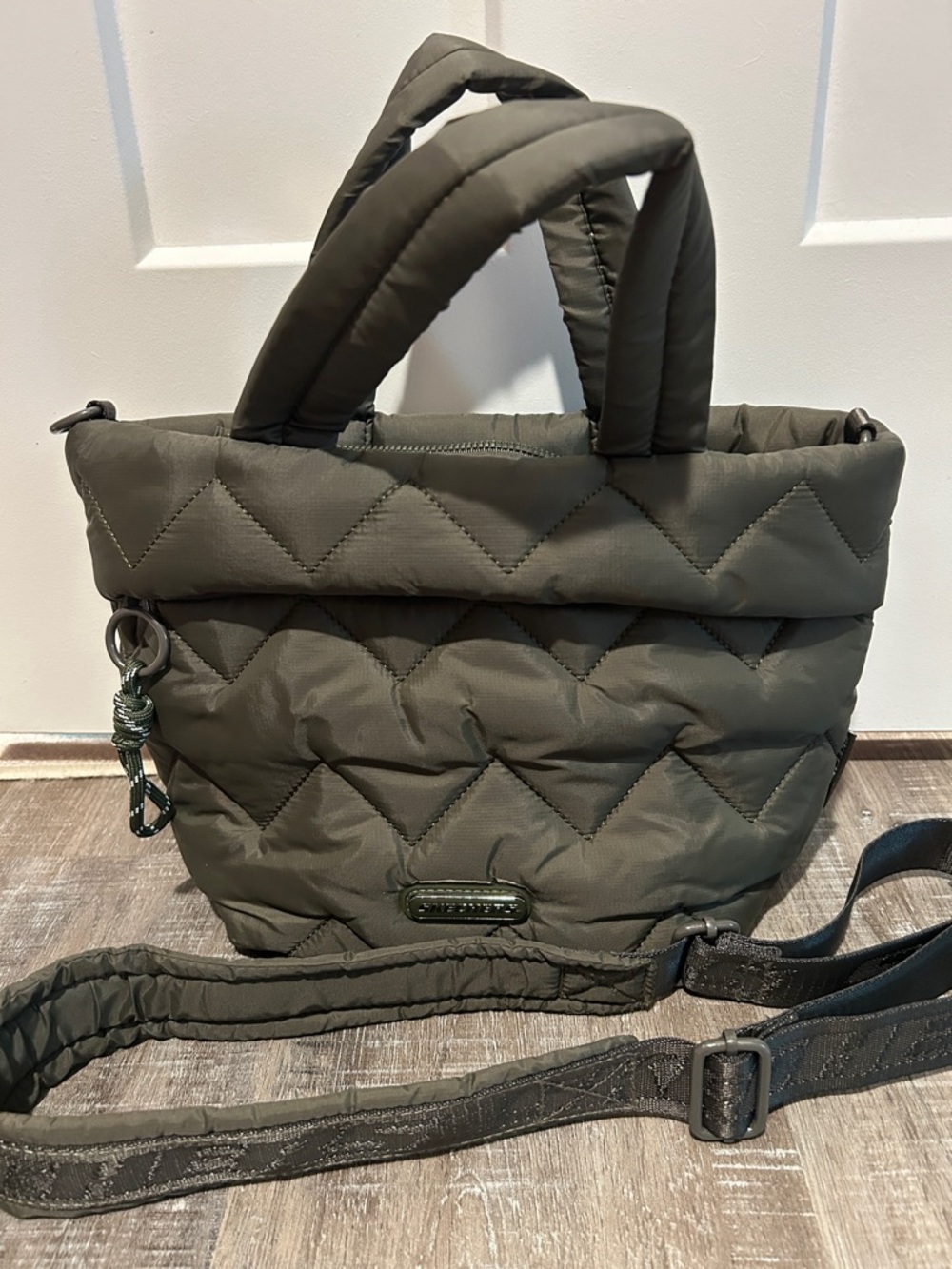 Quilted Olive Green Puffer Tote Bag